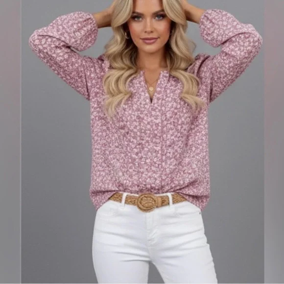 Boho Floral V-Neck Long Sleeve Blouse - Picture 4 of 9